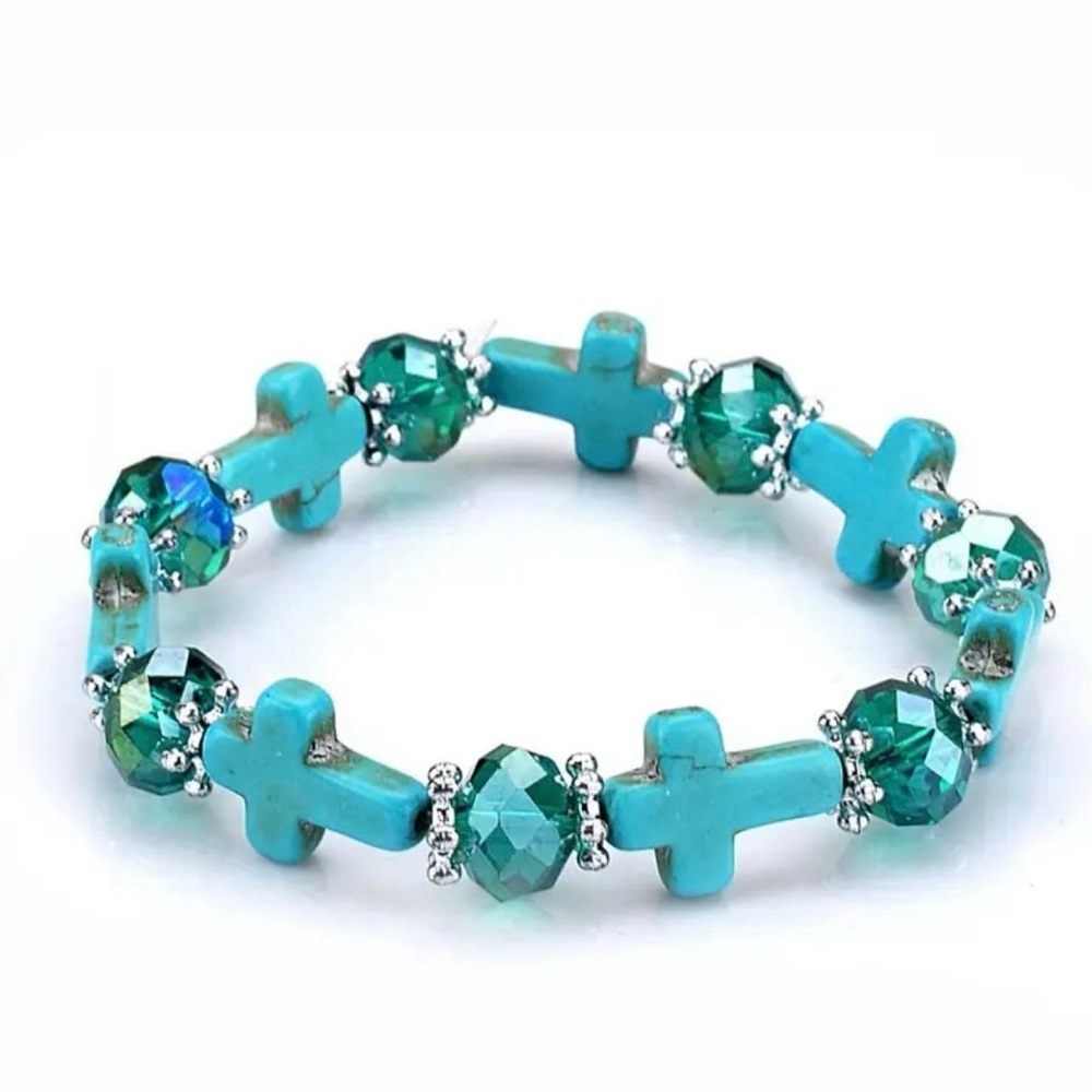 Turquoise and Silver Cross Bracelet